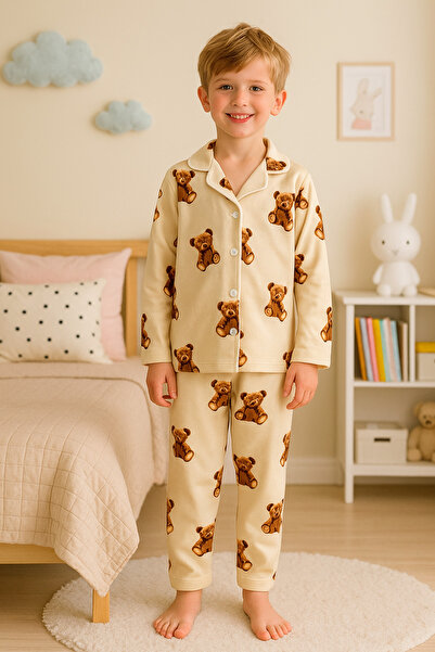 zahider Boy's Cotton Buttoned Suede Pajama Set