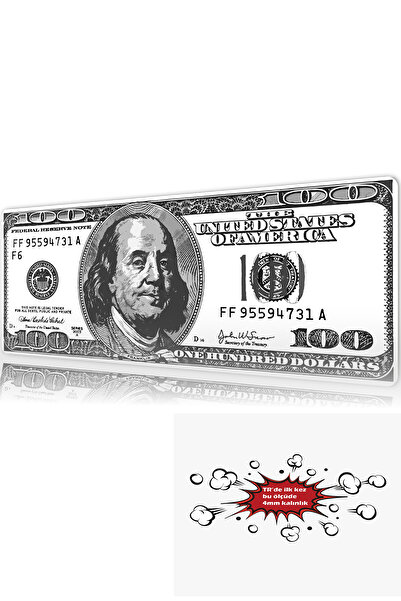 urzuva 100 dollar 90x40 4MM Kalınlık Premium Gaming oyuncu mousepad, Anti Sli...