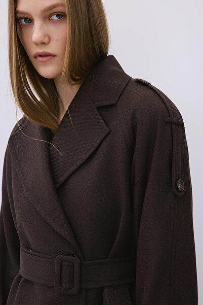rue Wool Blend Belted Brown Coat