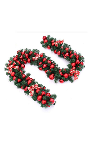 Sofia Store Ghirlanda decorativa Craciun cu Globuri rosii si funde rosii cu a...