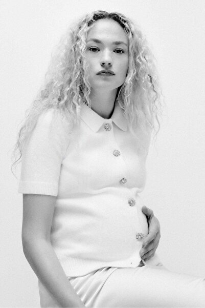 H&M MAMA Rhinestone-button cardigan