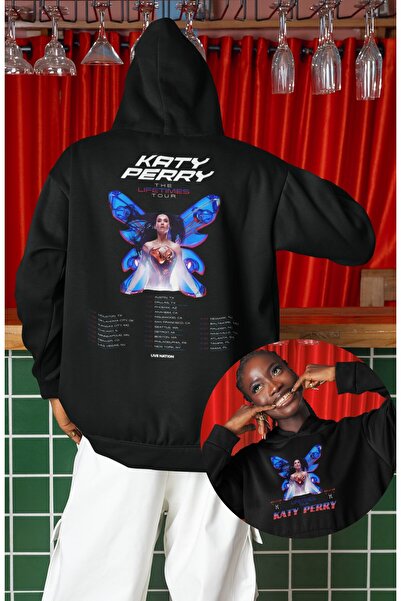 Fuddy Moda Unisex the Life Times Sırt Printed Hooded Sweatshirt, Oversized Katy Perry Themed Hoodie