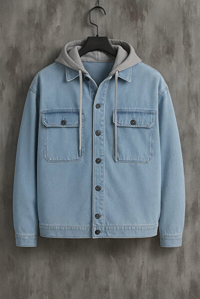 DAMGA JEANS Palton pentru bărbați cu buzunar pe piept supradimensionat BM alb...