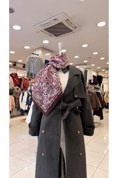 KUQOS Simple Sparkle Patterned Scarf Burgundy
