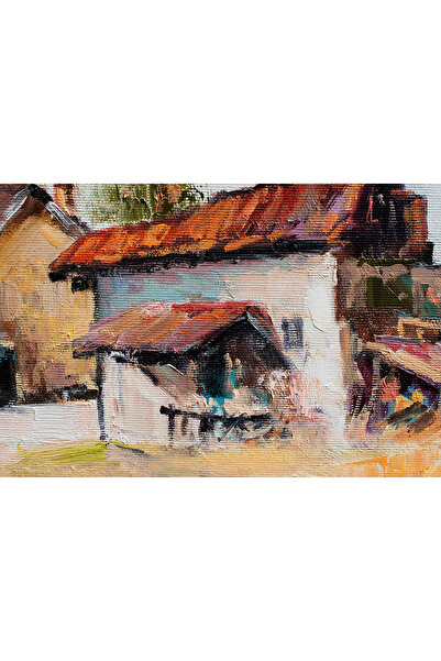 artnova Impressionist landscape painting with houses, hand-painted, framed, 45x35cm oil on canvas, Geo Ungureanu