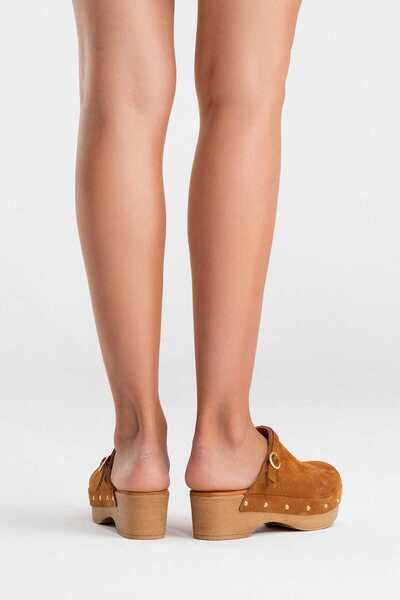 Zeynep Sıradağlı Beloni Women's Leather Clogs Slippers Tan Suede