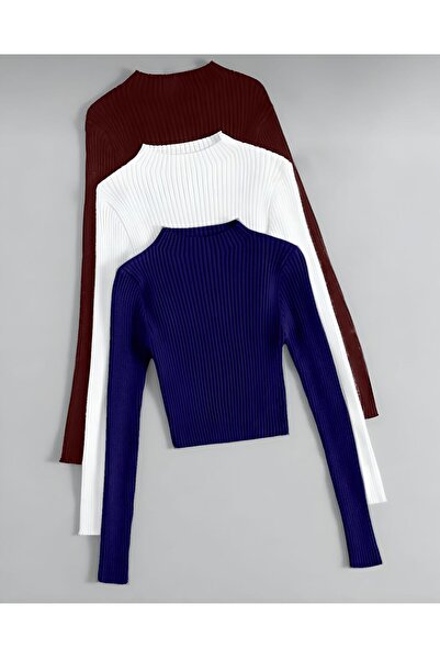 Paraf style Women's Knitwear 3-Piece Long Sleeve Crop Sweater Stylish and Com...