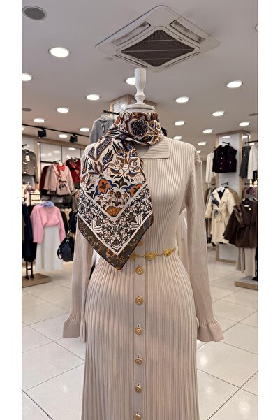 KUQOS Çini Bahçesi Desenli Eşarp Kına Yeşili