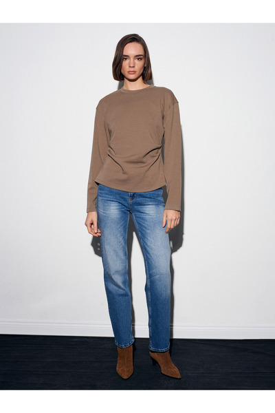 Dilvin 32280 Gathered Sides Top - Light Khaki