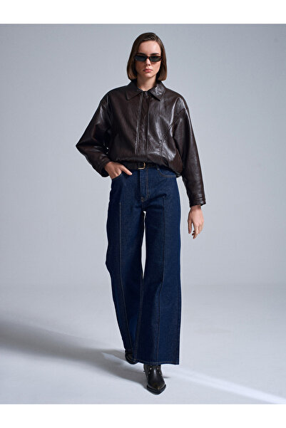 Dilvin 72085 100% βαμβακερό τζιν με ζώνη-σκούρο μπλε