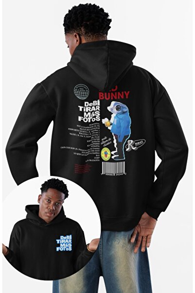 Fuddy Moda Unisex Debi Tirar Mas Fotos Sırt Printed Hooded Sweatshirt, Oversized Bad Bunny Themed Hoodie