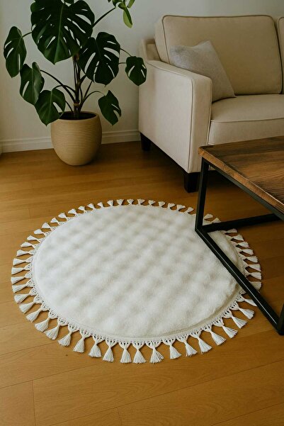 AKSU Bubble Cream Round Modern Decorative Floor Mat