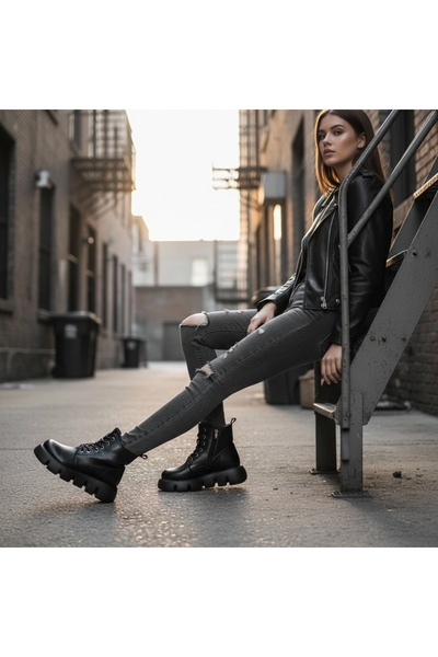 OEM Women's platform boots, warm lining inside, eco-leather, 826-1