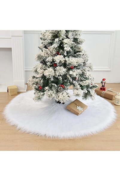 Zenorius White decorative faux fur Christmas tree mat – round, soft and elegant