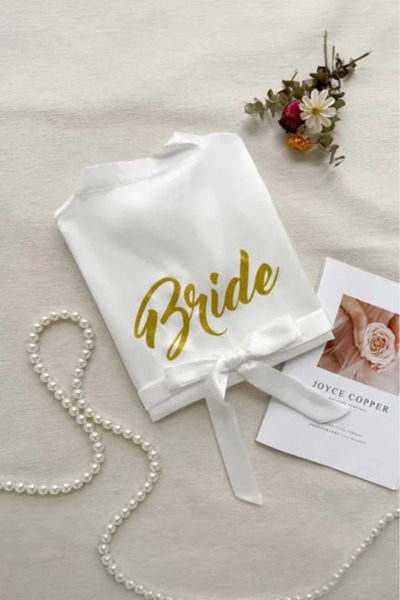 Inovius Halat din Satin cu Cordon Alb Bride Marimea S