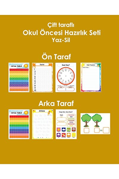 Ayışığı Dizayn Okul öncesi Hazırlık Seti yaz-sil yüzeyli, pvc kaplı 30x42 cm