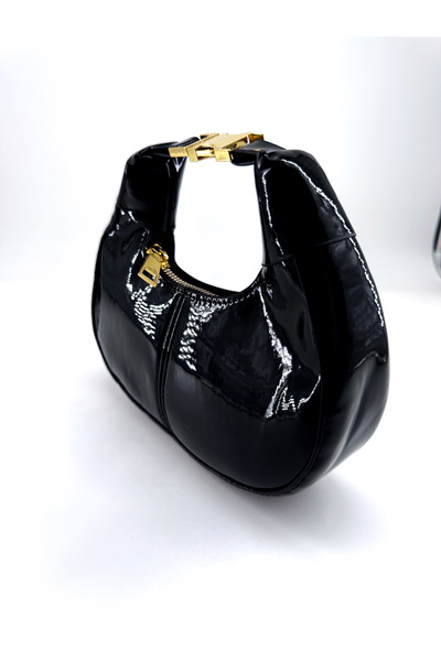 ZuTrenD Women's Black Patent Leather Mini Size Daily Night Round Crossbody Hand and Shoulder Bag