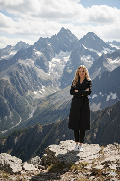 kleshus Katerina Coat Black Belted Pocketed Long Cashmere Winter Women's Coat-43