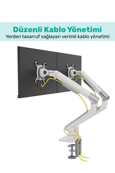 NPO حامل شاشة مزدوج الذراع من الألومنيوم بتصميم فائق النحافة من Elysium مقاس 17-32 بوصة مع ممتص صدمات VESA