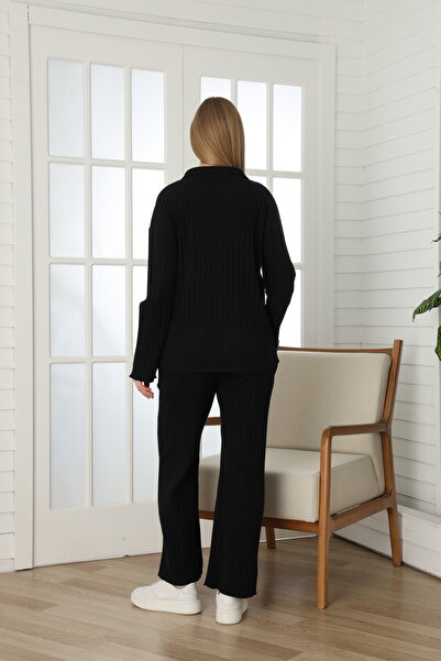 Miss Dünya Lissa Knitwear Textured Adjustable Waist Detailed V-Neck Long Sleeve Comfortable Fit Maternity and Postpartum Tracksuit Set