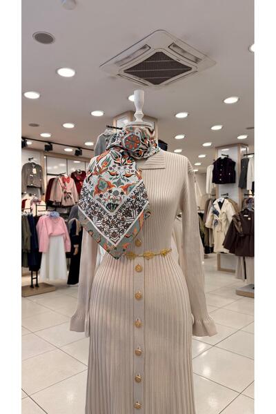 KUQOS Çini Bahçesi Desenli Eşarp Mint