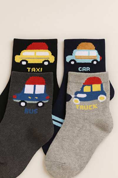 hefox 8 Pairs of Boys' Vehicle Patterned Towel Socks
