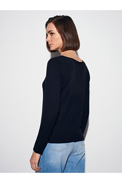 Dilvin Pulover 100% cașmir cu gât bateau-negru