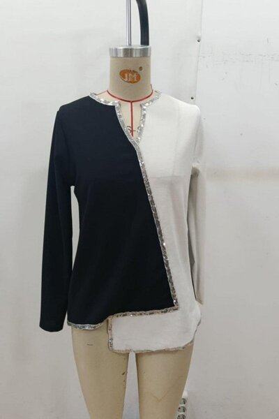 Mossta V-Neck Pulpayet Detailed Imported Crepe Blouse - White