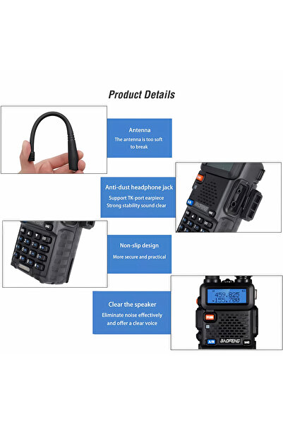 BAOFENG جهاز إرسال واستقبال محمول متين UV-5R، لاسلكي ثنائي الاتجاه، نطاق مزدوج، إضاءة LED، قابل لإعادة الشحن