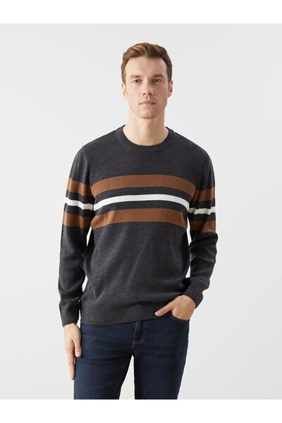 LC Waikiki LCWAIKIKI Classic Crew Neck Long Sleeve Striped Men's Knitwear Swe...