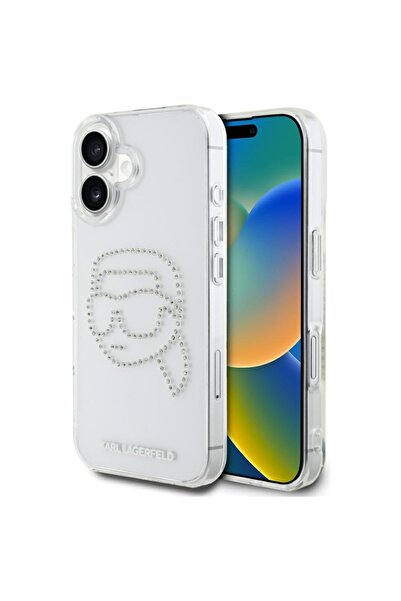 Karl Lagerfeld Carcasă pentru iPhone 16 IML cu pietre - Transparentă