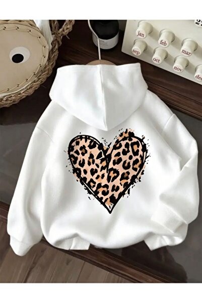 FAYN سترة تريند بنمط الفهد على شكل قلب مطبوع للسيدات بغطاء رأس لون أبيض