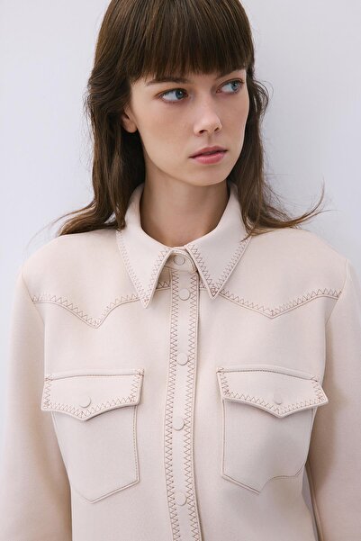 rue Contrast Stitching Pack Suede Beige Shirt