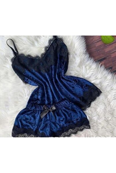 Inovius Γυναικείο σετ πιτζάμας 2 τεμαχίων σε ναυτικό μπλε βελούδο, μέγεθος S