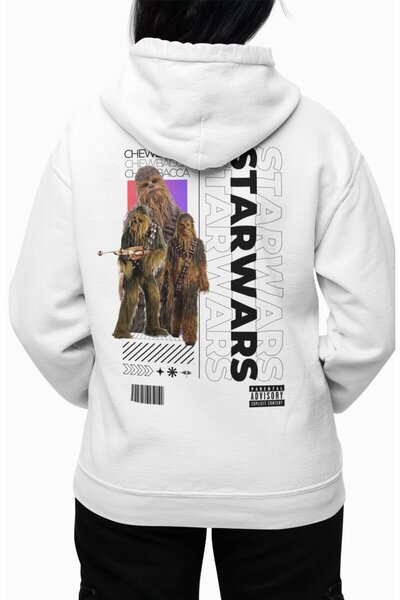 Fuddy Moda Unisex Chewbacca Back Printed Hooded Sweatshirt, Oversized Star Wars Themed Hoodie