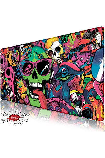 urzuva Neon Skull Riot 90x40 4MM Kalınlık Premium Gaming oyuncu mousepad, Ant...