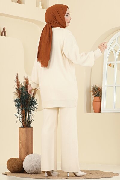 ModaMerve Stone Embroidered Knitwear Set 1106Mt581-Ms Stone