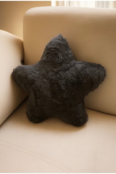 Mersii Antrasit Peluş Yıldız Yastık | Dekoratif Yıldız Yastığı | Oda & Ev Dek...