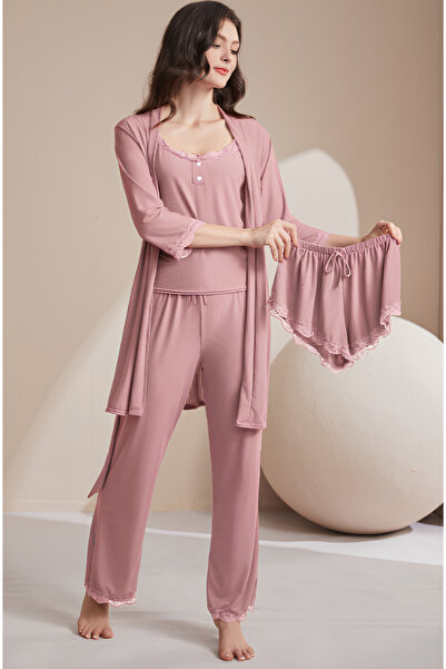 Inovius Γυναικείο σετ πιτζάμας 4 τεμαχίων, ροζ-ANI157 Μέγεθος 2XL