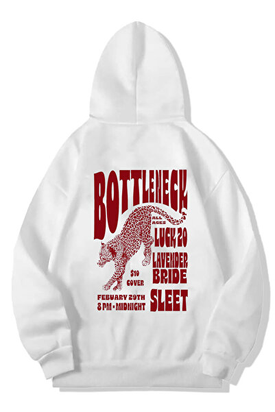 Rivox سويت شيرت للجنسين باللون الأبيض بغطاء رأس قصة فضفاضة هوكينز مطبوع