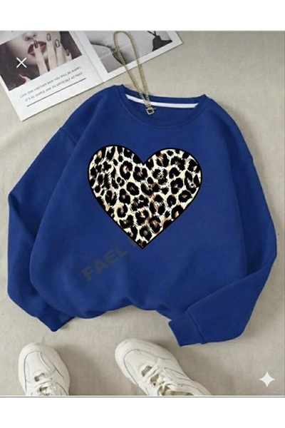 FAEL LİFE Оверсайз-светр з леопардовим принтом і серцем на комірі