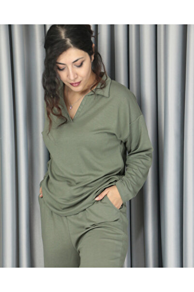 Femella Women Fashion طقم بولو بياقة مطوية وملمس ناعم من قماش المودال