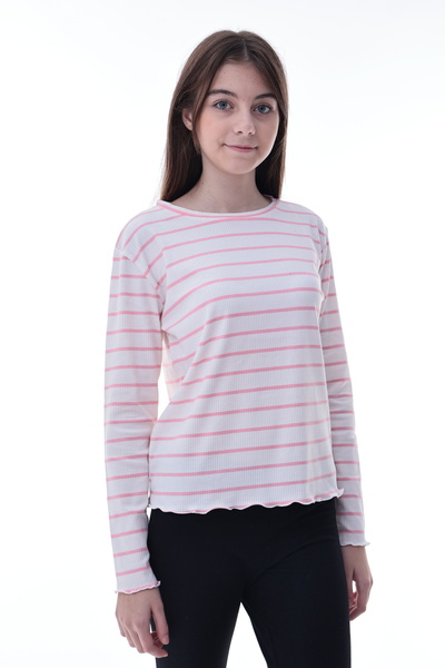 CQCQ Κοριτσίστικη ριγέ μακρυμάνικη μπλούζα – Γιακάς με βολάν, Άνετη για καθημ...