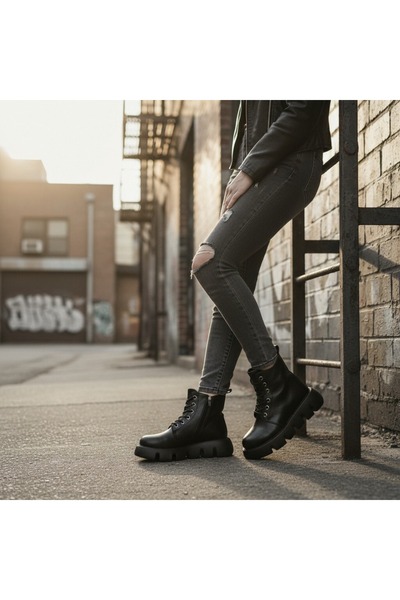 OEM Women's platform boots, warm lining inside, eco-leather, 826-1