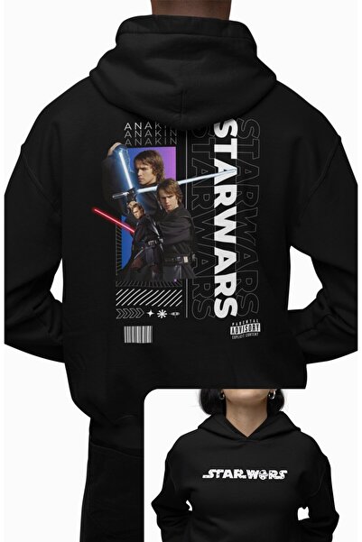 Fuddy Moda Unisex Anakin Back Printed Hooded Sweatshirt, Oversized Star Wars Themed Hoodie