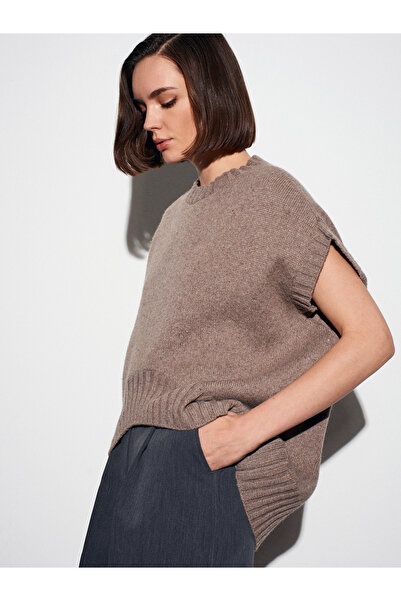 Dilvin 10839 Wool Blend Oversized Sweater-Mink