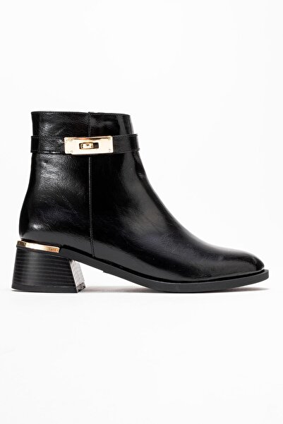 Ataköy Ayakkabı KADIN KALIN TOPUKLU BOT SIYAH KIRIŞIK