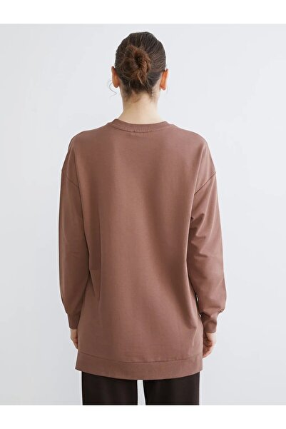 LC Waikiki Lcwaikiki Basicbrown Printed Oversized Women's Sweatshirt Tunic