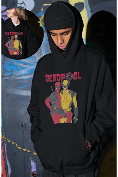 Fuddy Moda قصة فضفاضة سويت شيرت ديدبول وولفرين مطبوع بغطاء رأس، هوديي للجنسين بطابع الأفلام