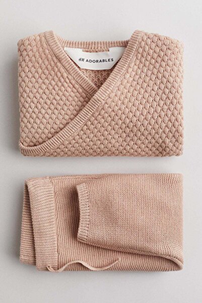 H&M طقم كارديجان وبنطال محبوك من قطعتين